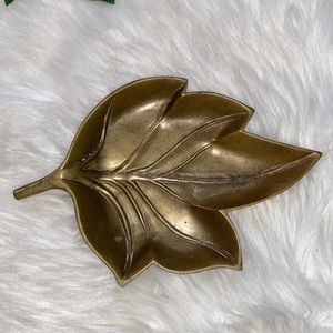 Vintage Brass Leaf Shaped Trinket Tray Catch All Dish